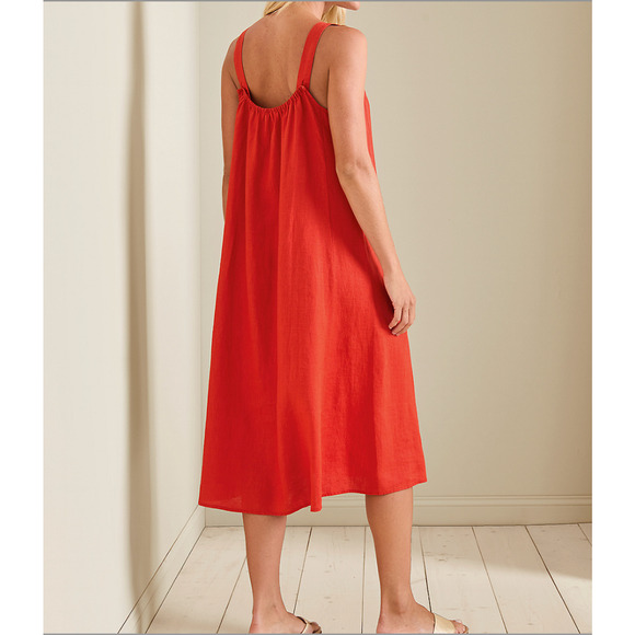 $238  EILEEN FISHER Organic Linen Midi Cami Dress Sundress | Sz L, Flame Red - Picture 6 of 14